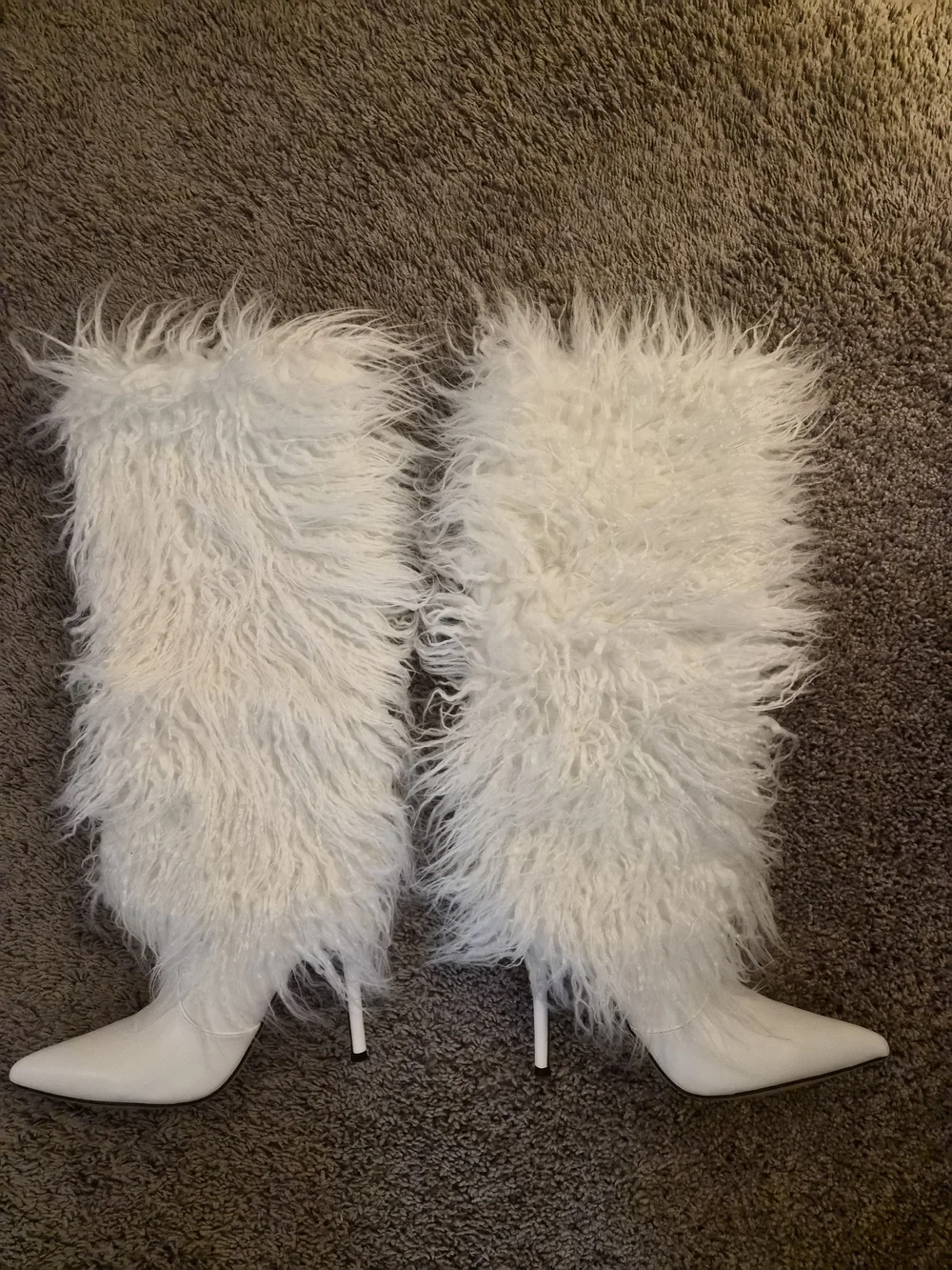 SHEIN White Faux Fur Pointed-Toe Stiletto Over-the-Knee Boots